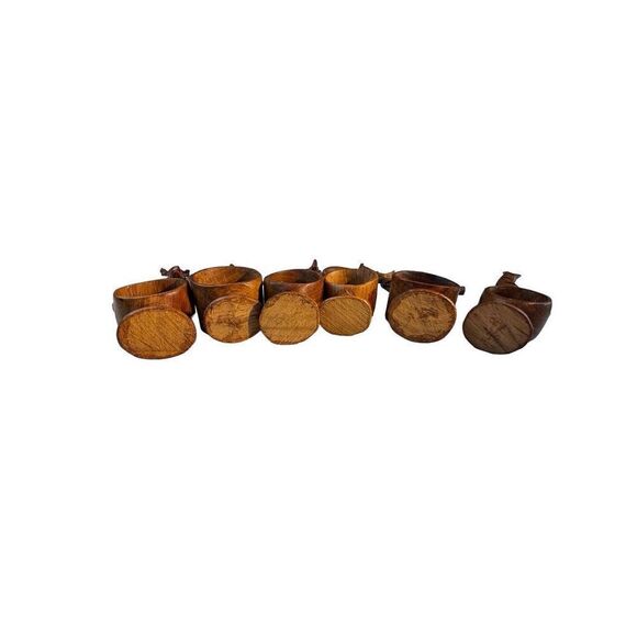 African hand Carved Teak Wood Napkin Rings, Set of 6 - Picture 9 of 15